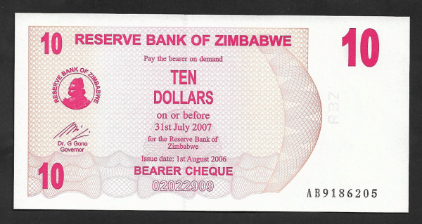 Zimbábue, 10 Dollars