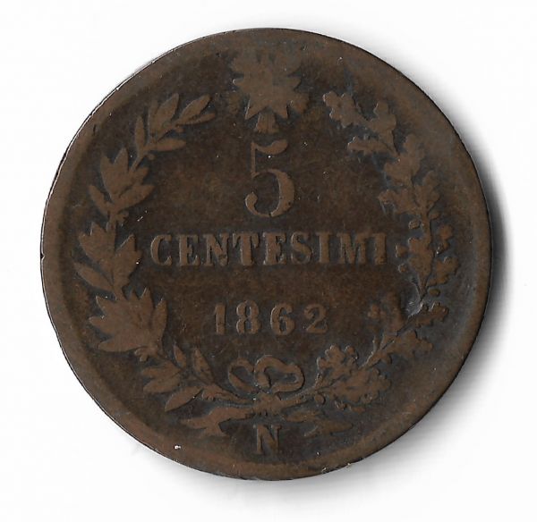 Itália, 5 Centesimi - Vittorio Emanuele II